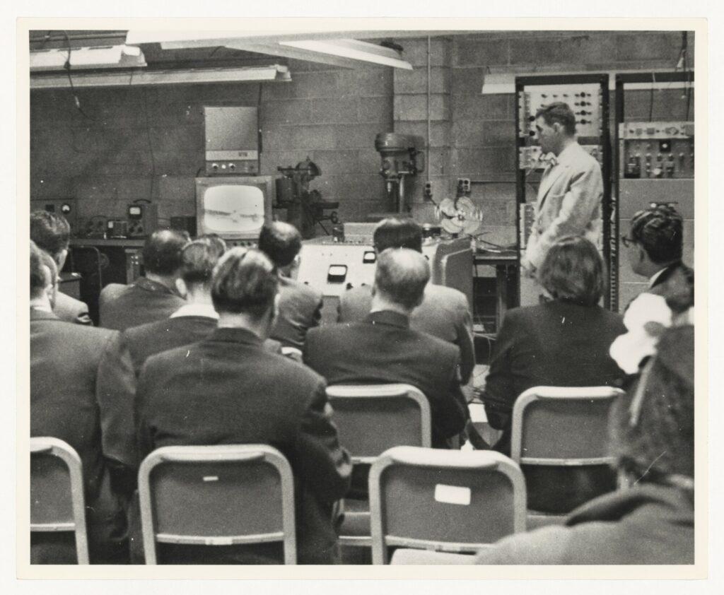 Ray Dolby demonstrating the Ampex VTR at 820 Charter Street, Redwood City, April 14, 1956. All photos Douglas Menuez and courtesy Stanford University Libraries.